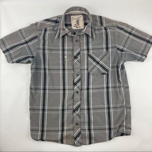 Coastal Button Up Shirt Mens Medium Gray Plaid Short Sleeve
